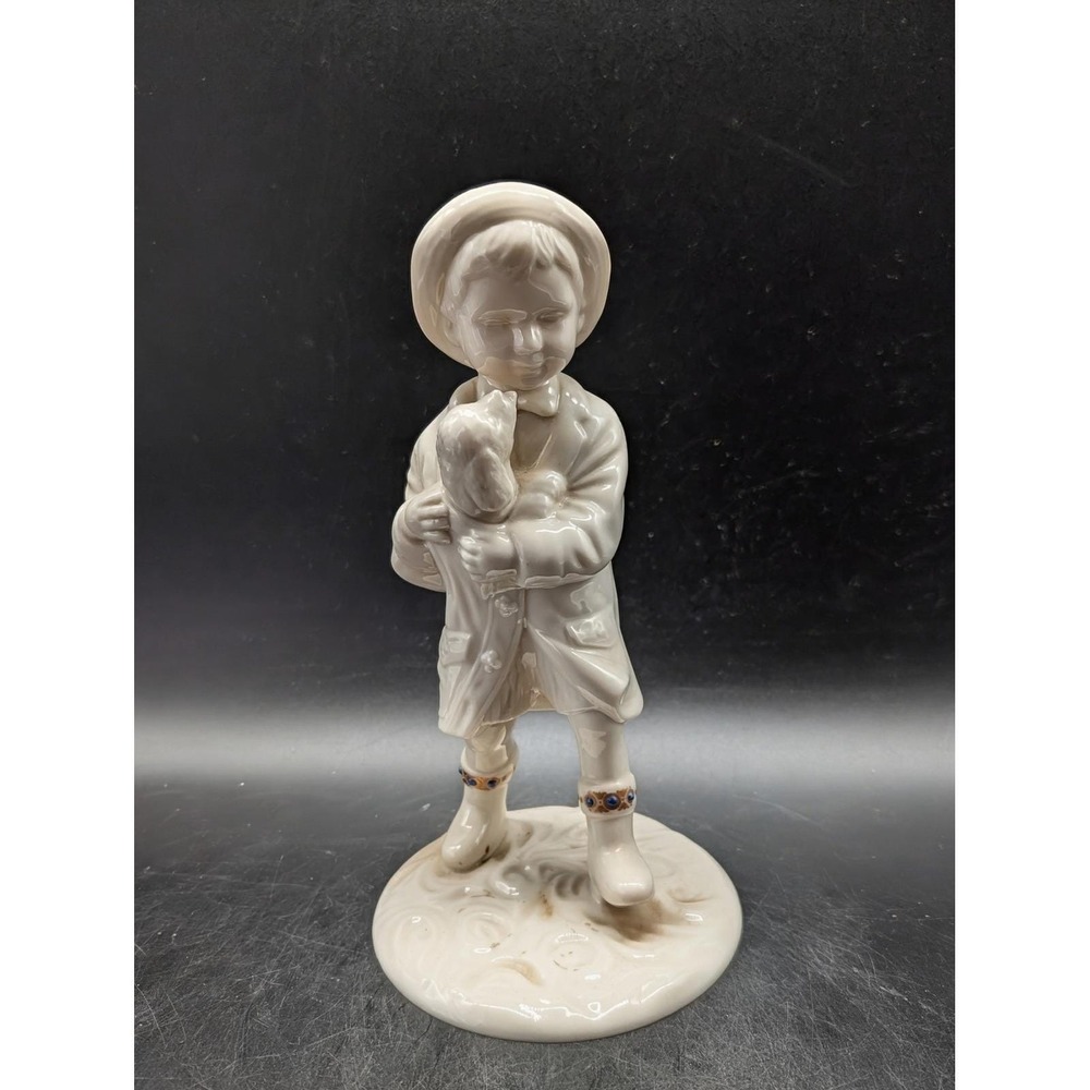 Lenox Rainy Day Friends Porcelain Figurine Boy with Puppy Ivory China Vintage